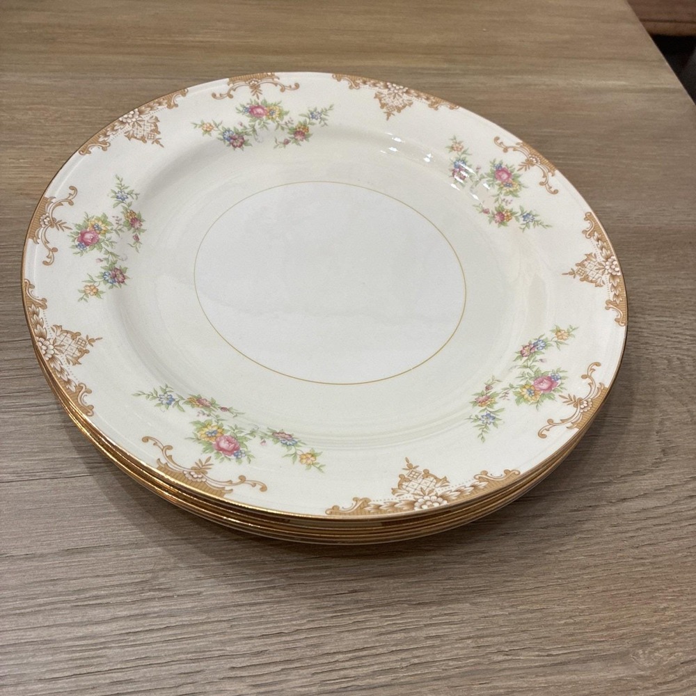 Homer Laughlin Plates Eggshell Nautilus Aristocrat  Set Of 4 Gold Trim VTG USA